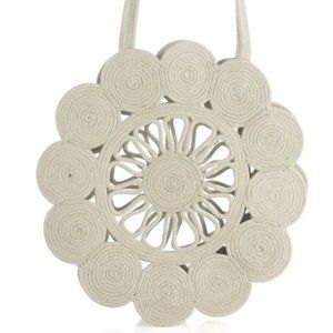 Shiraleah VAL Woven Circle Tote Scalloped Cotton IVORY